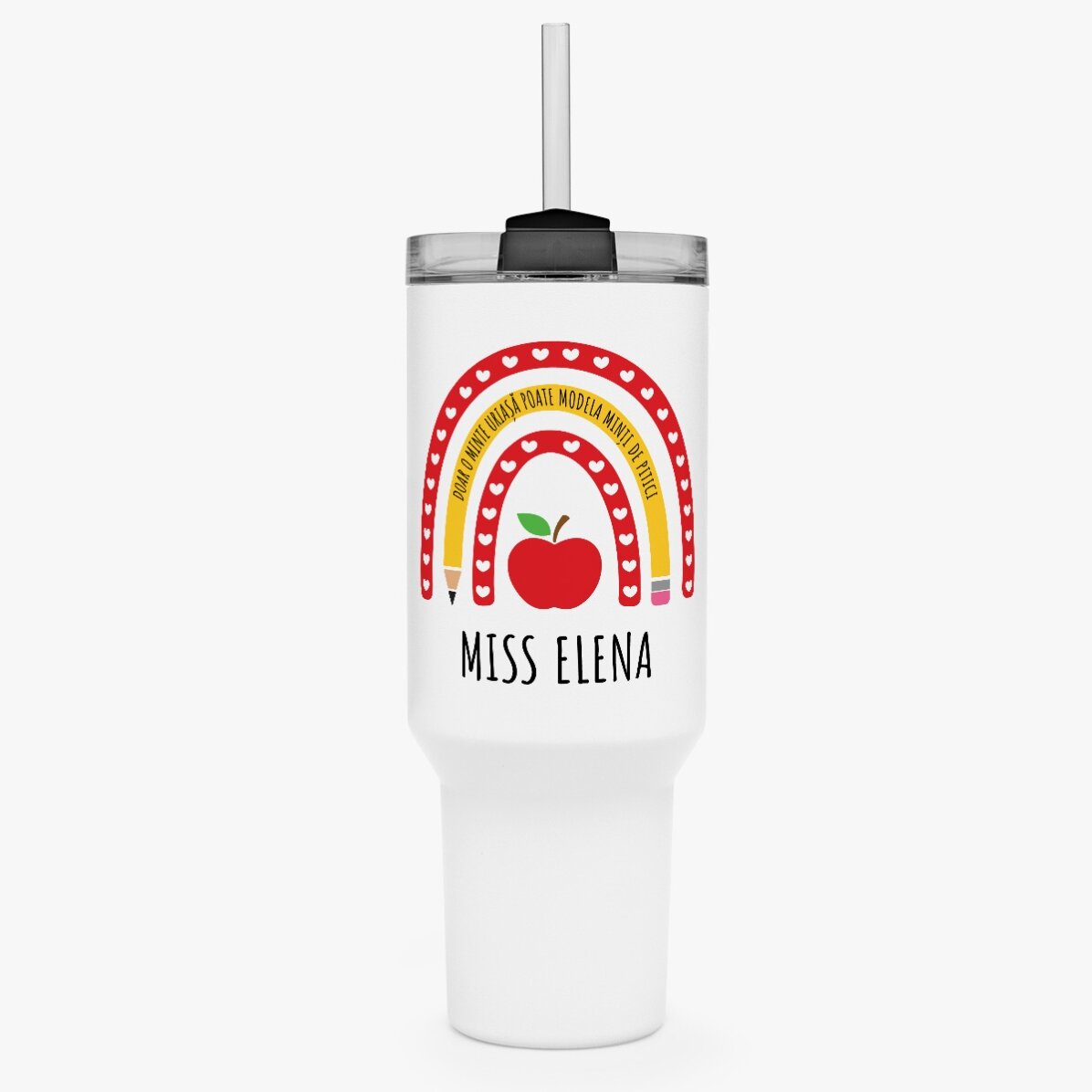 Thermos mug with handle and straw, personalised with name - Teacher