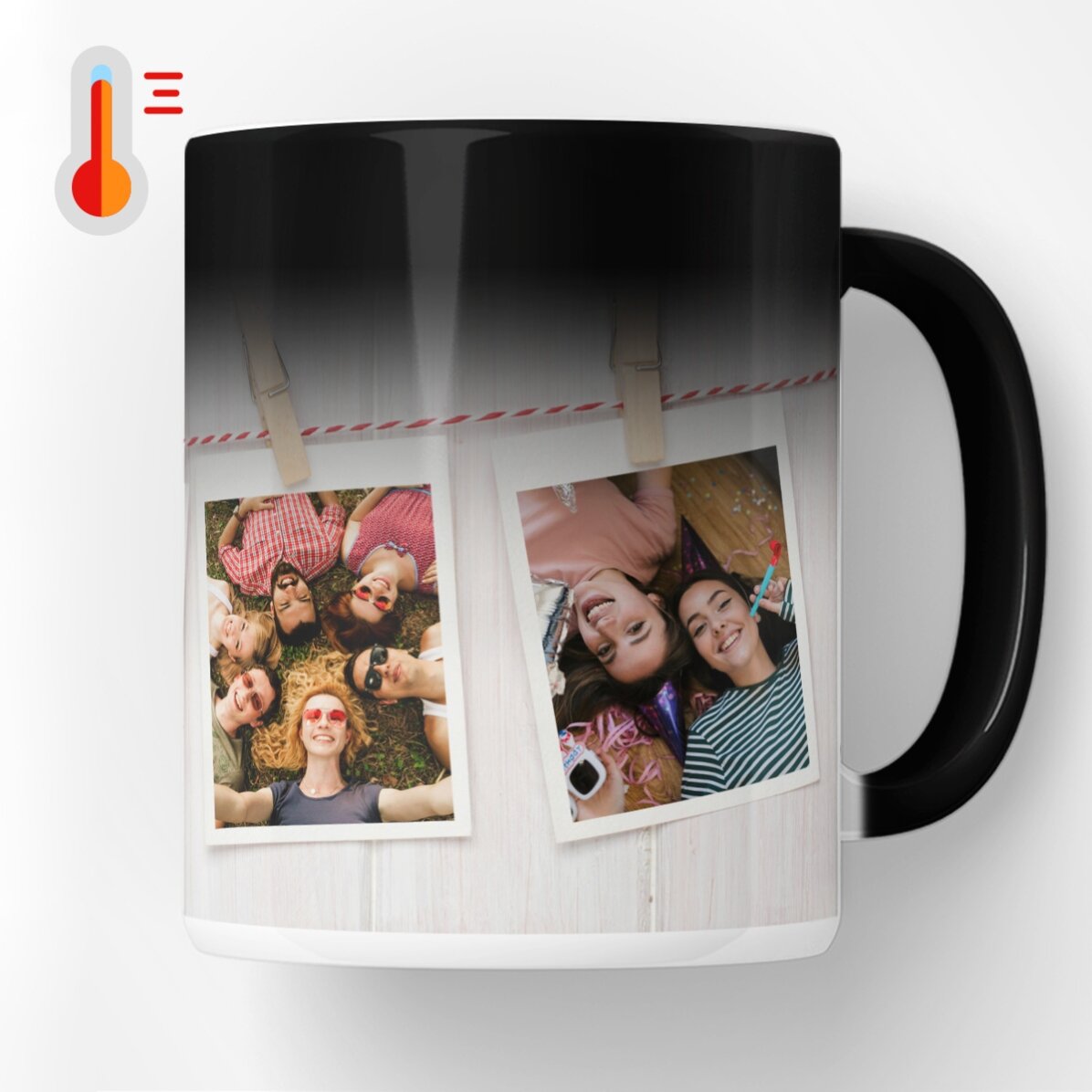Gepersonaliseerde magische mok met 3 foto’s in polaroidstijl