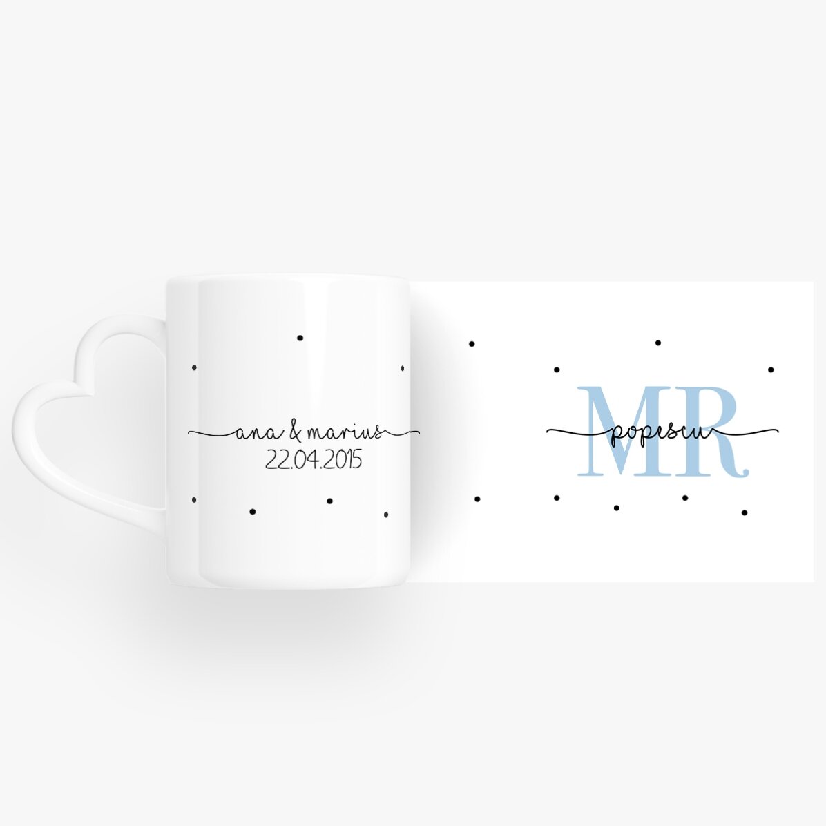 Gepersonaliseerde koppelsmokken met tekst en datum – MRS & MR – model met hartvormig handvat