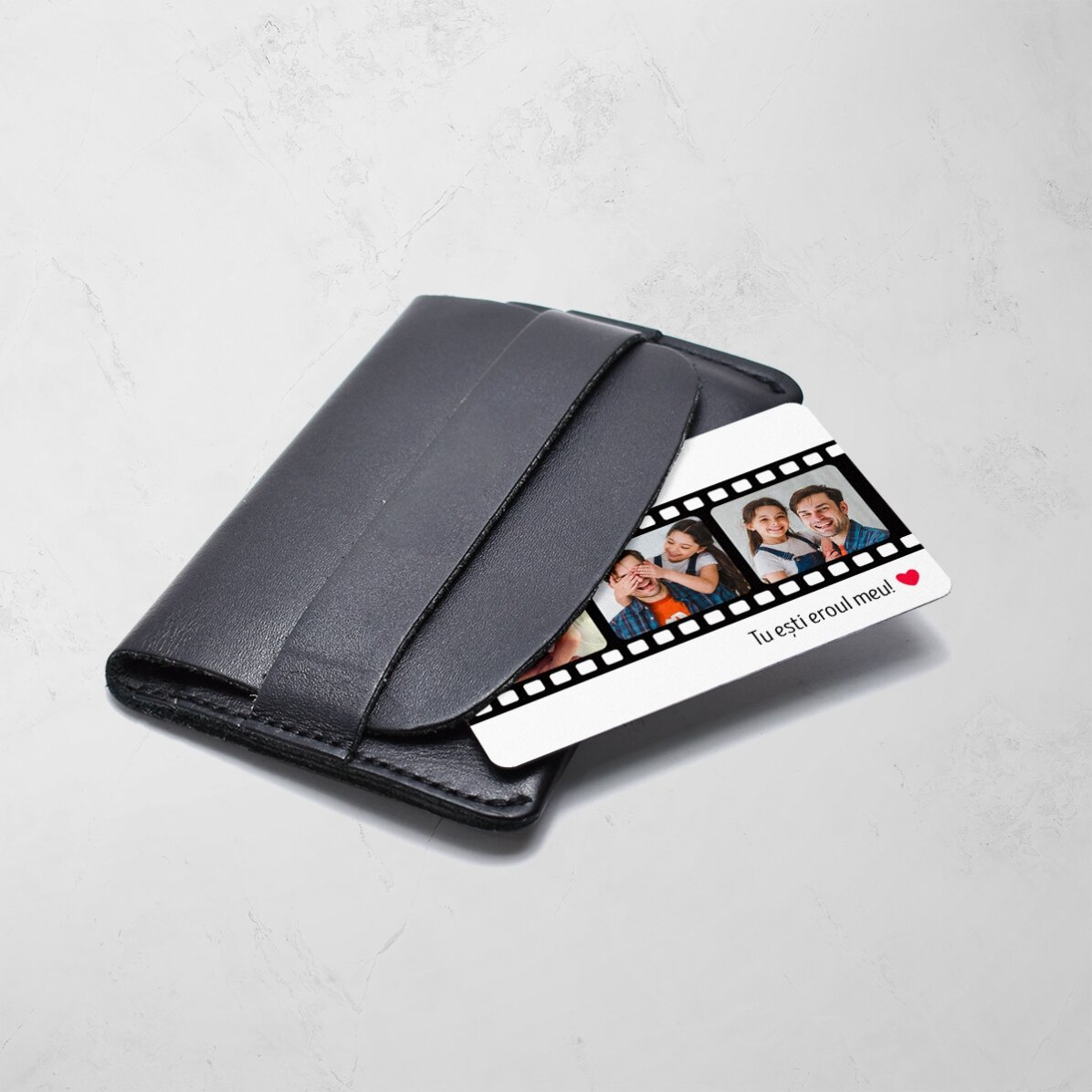 Gepersonaliseerd aluminium kaartje, voor- en achterkant, met 3 foto’s en een boodschap