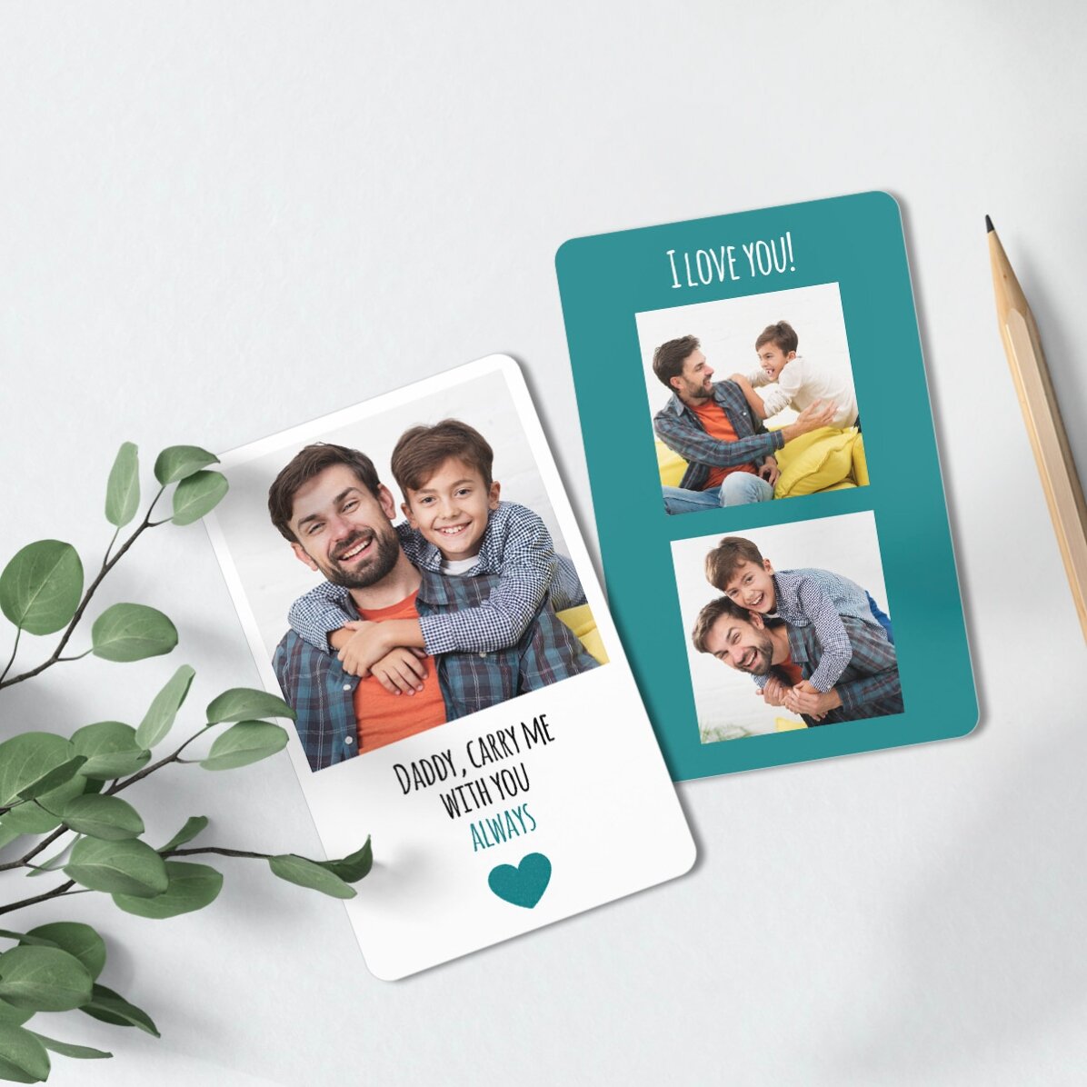 Personalised double-sided aluminium card with 3 photos and message