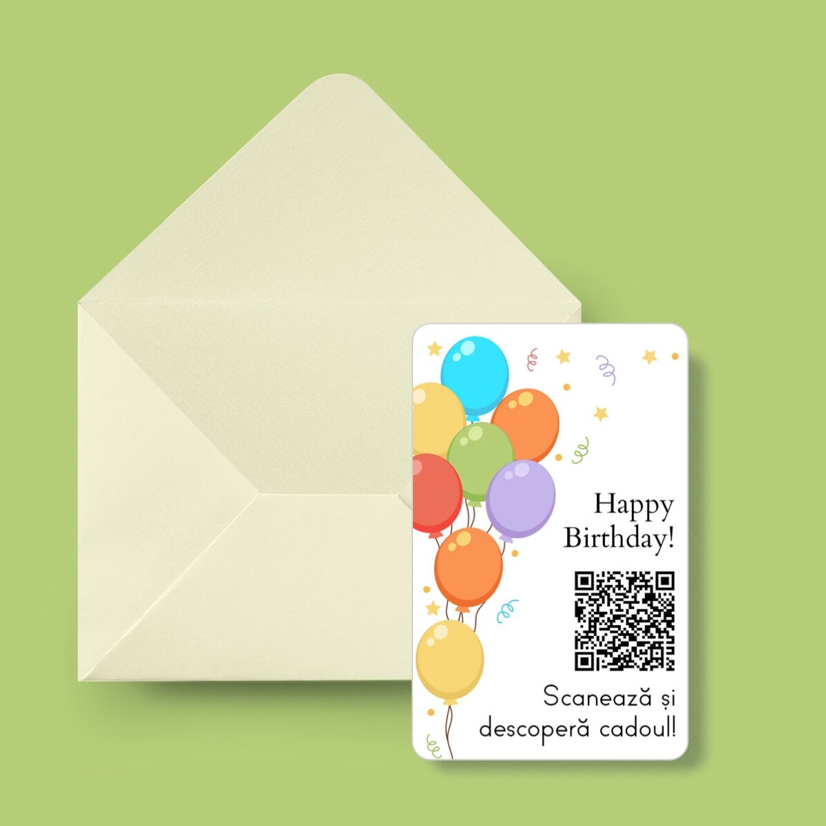 Gepersonaliseerde aluminiumkaart, voor- en achterkant, met een boodschap, een QR-code en een foto – 