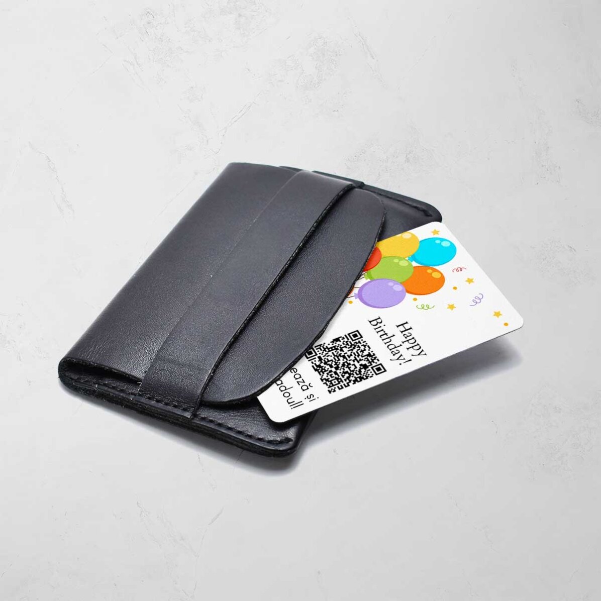 Gepersonaliseerde aluminiumkaart, voor- en achterkant, met een boodschap, een QR-code en een foto – 