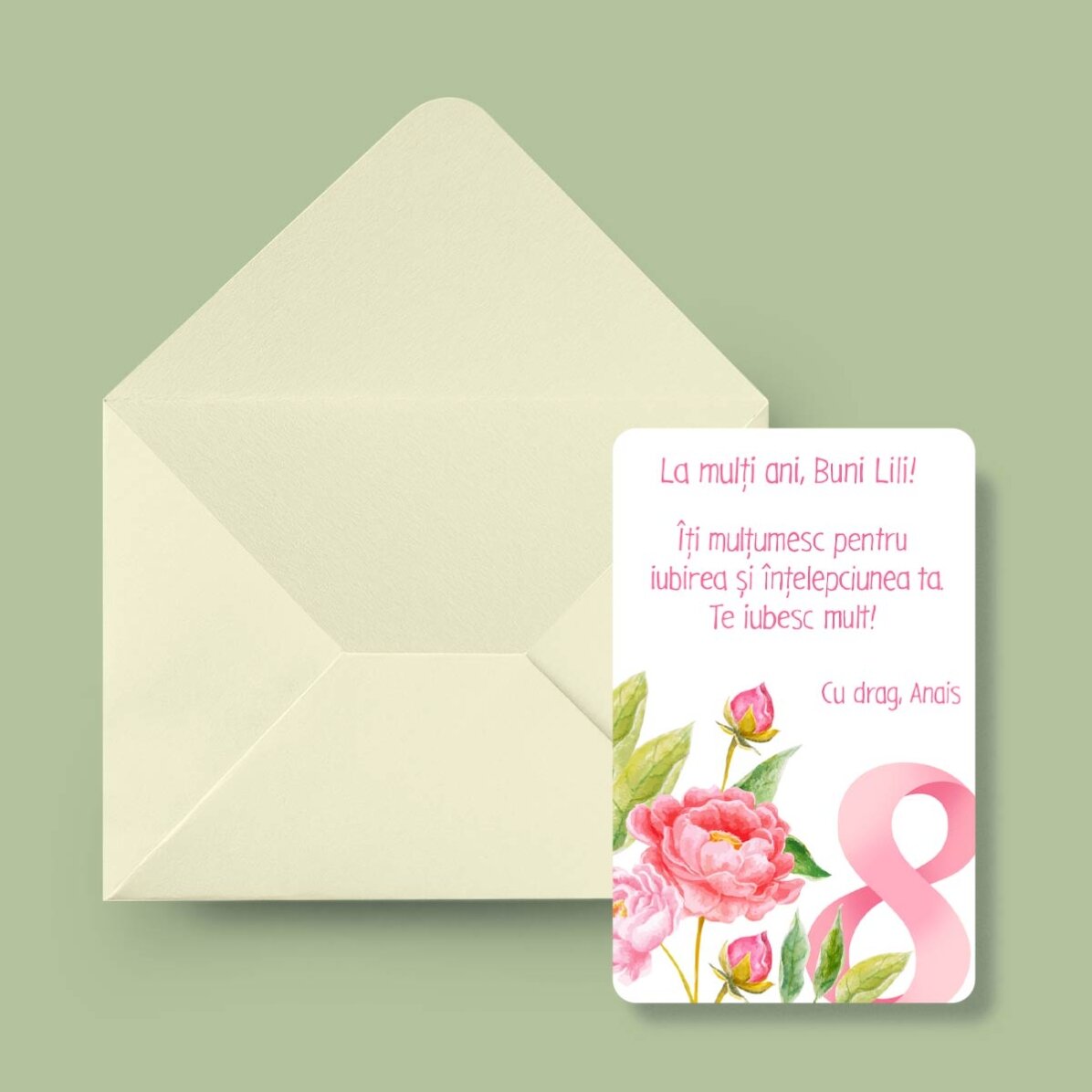 Gepersonaliseerde aluminiumkaart, voor- en achterkant, met een boodschap en een foto - Bloemen