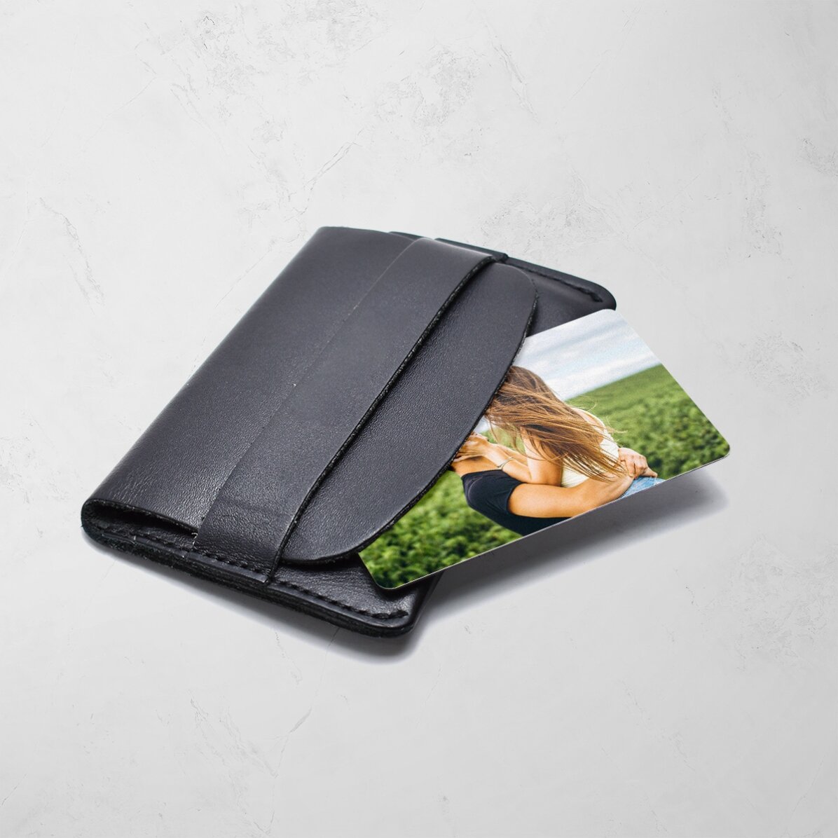 Gepersonaliseerde aluminiumkaart, voor- en achterzijde, met een foto en een boodschap