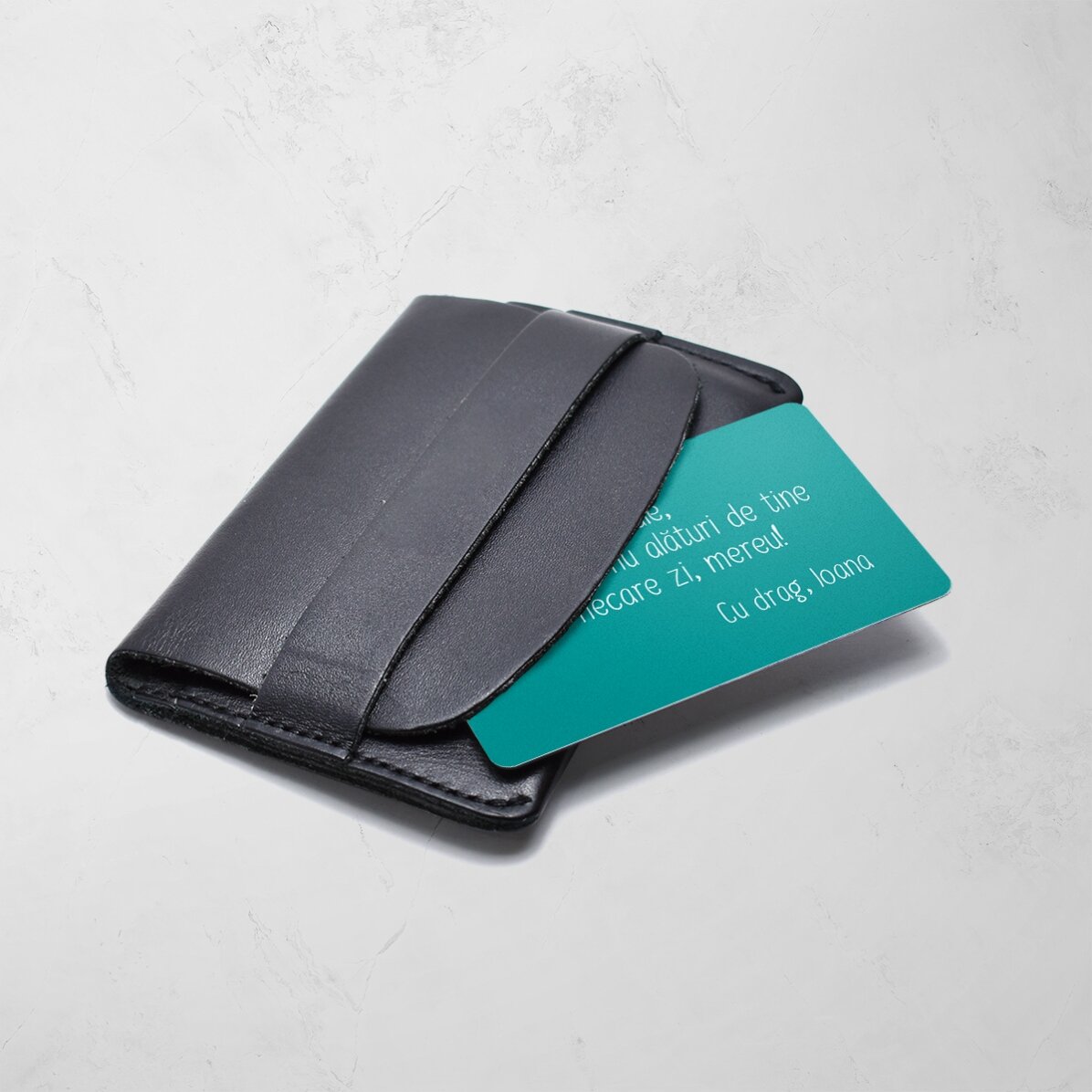 Gepersonaliseerde aluminiumkaart, voor- en achterzijde, met een foto en een boodschap