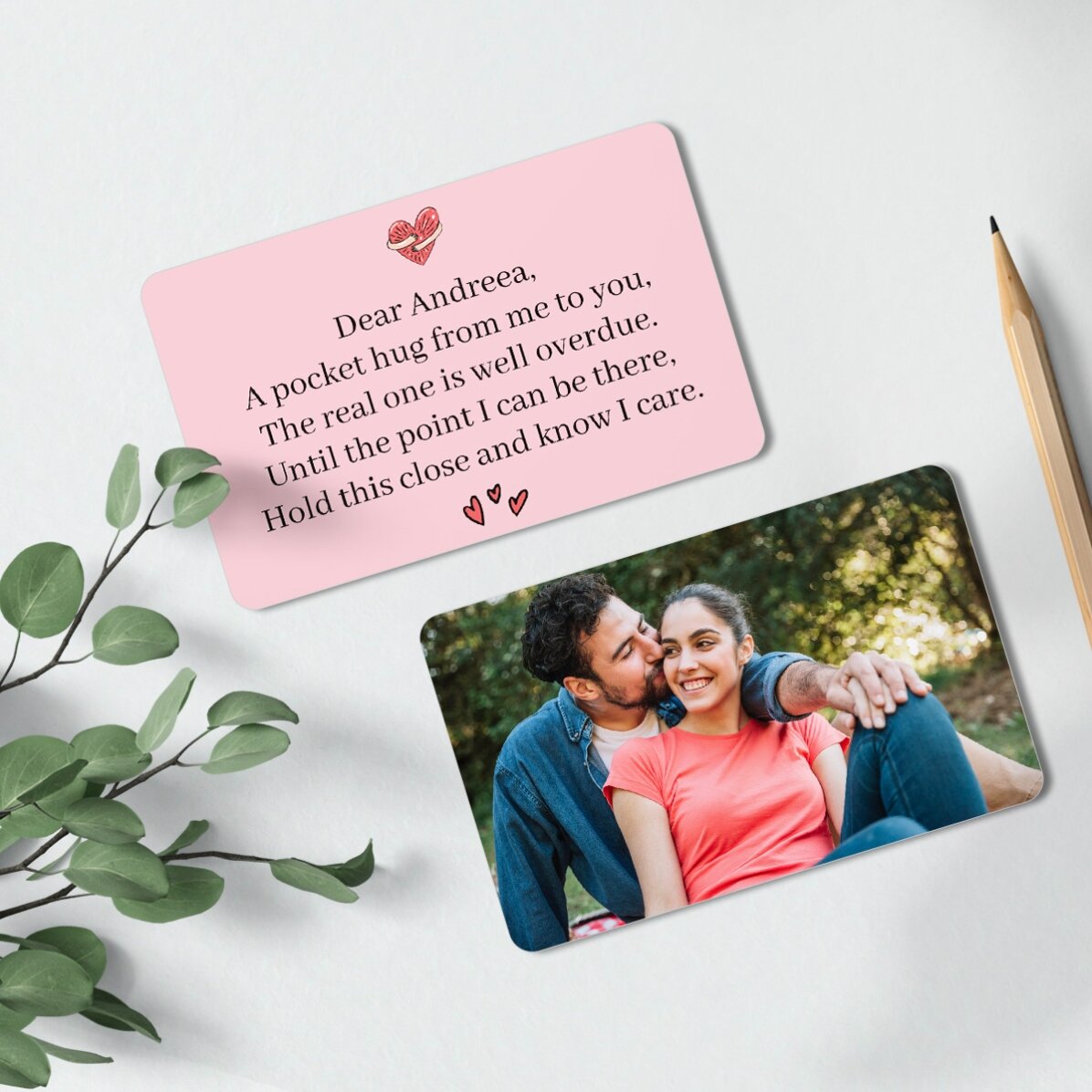 Personalised double-sided aluminium card with a photo and text