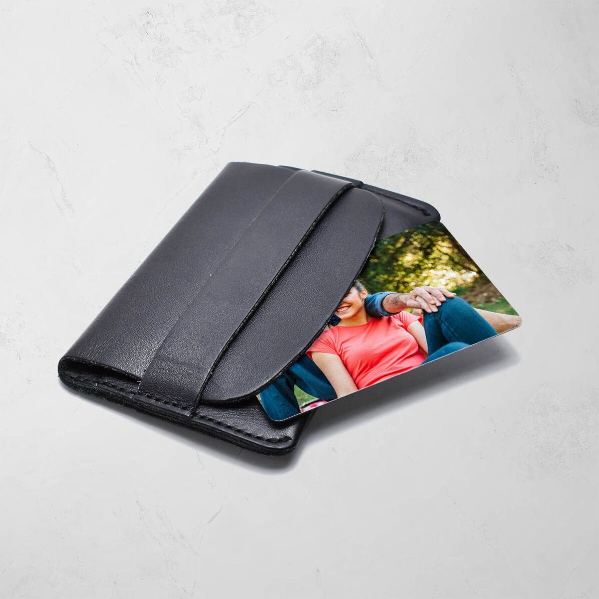 Personalised double-sided aluminium card with a photo and text