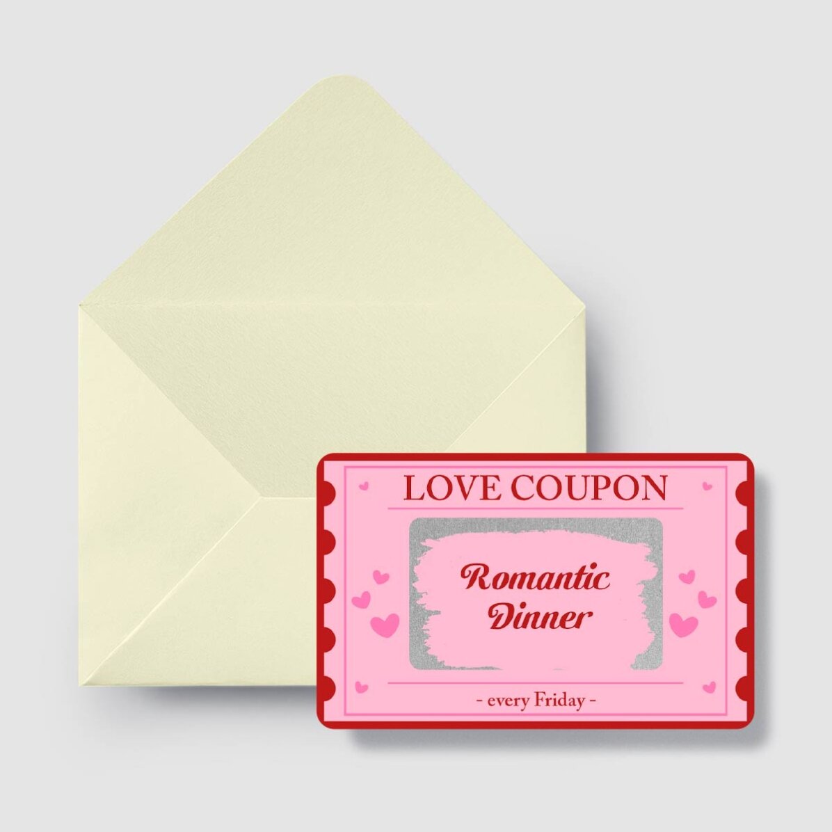 Gepersonaliseerde, aan beide zijden schraapbare aluminiumkaart met boodschap - Love Coupon