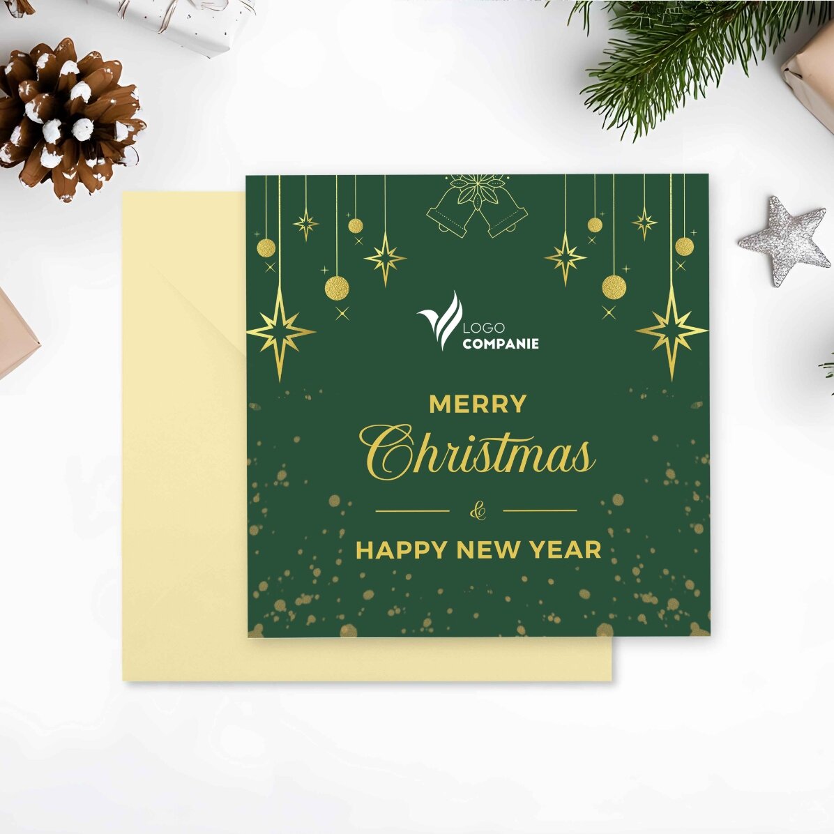 Gepersonaliseerde vierkante kaart met logo en tekst - Merry Christmas