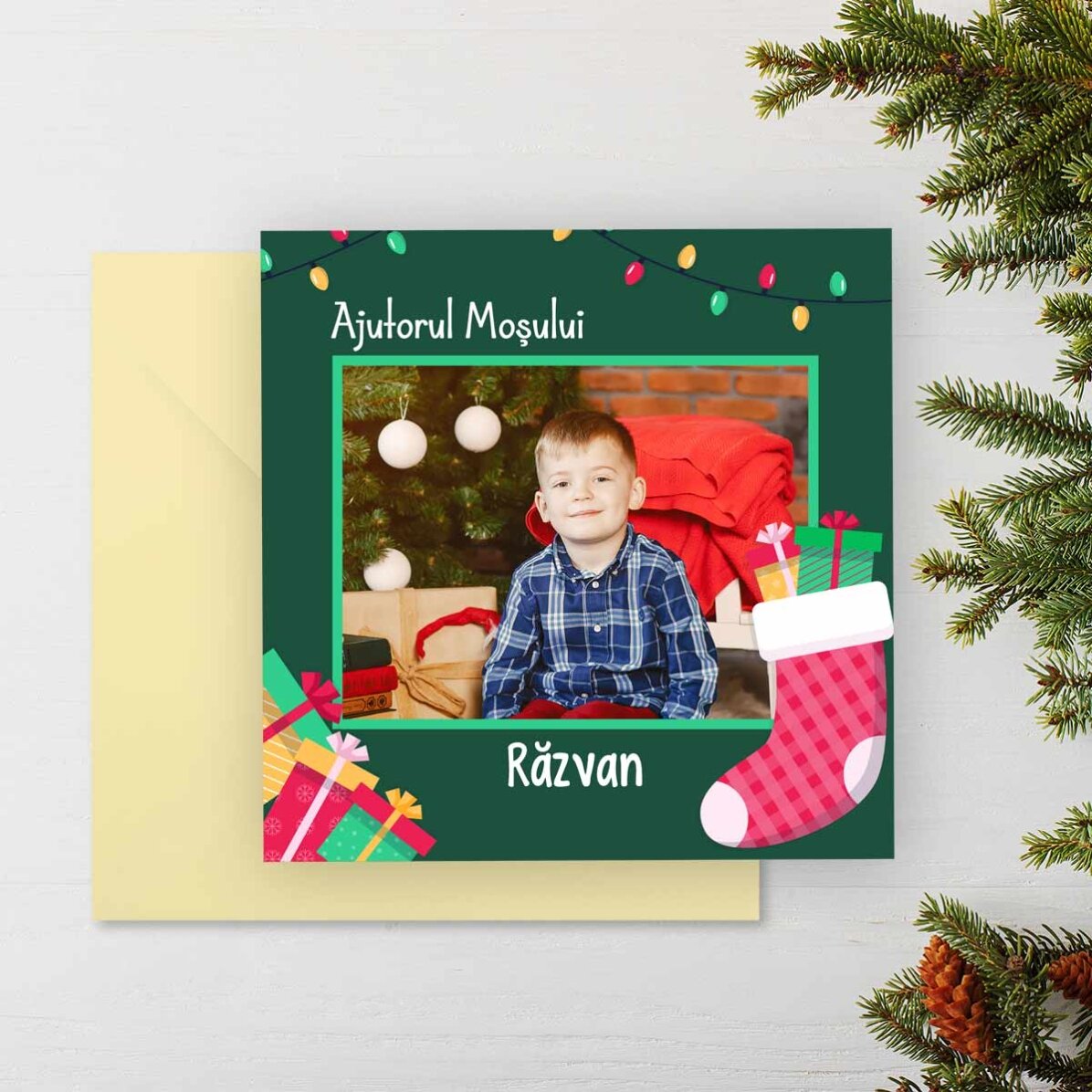 Personalised square card with message and photo - Message from Santa Claus