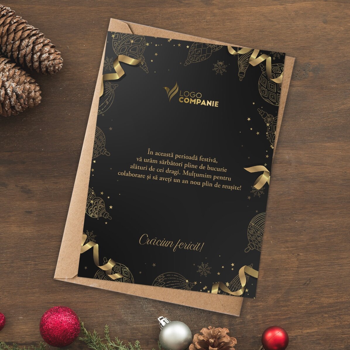Gepersonaliseerde kaart met logo en tekst - Golden Christmas
