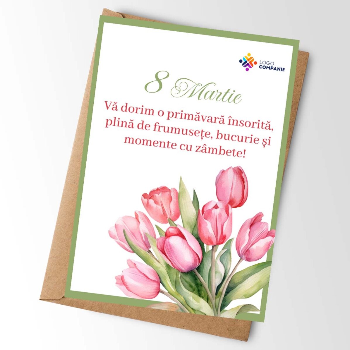Gepersonaliseerde kaart met boodschap en logo - Bloemen