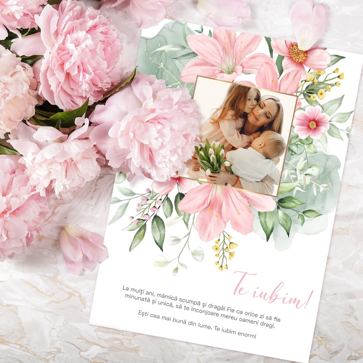 Gepersonaliseerde kaart met een foto en tekst - Floral