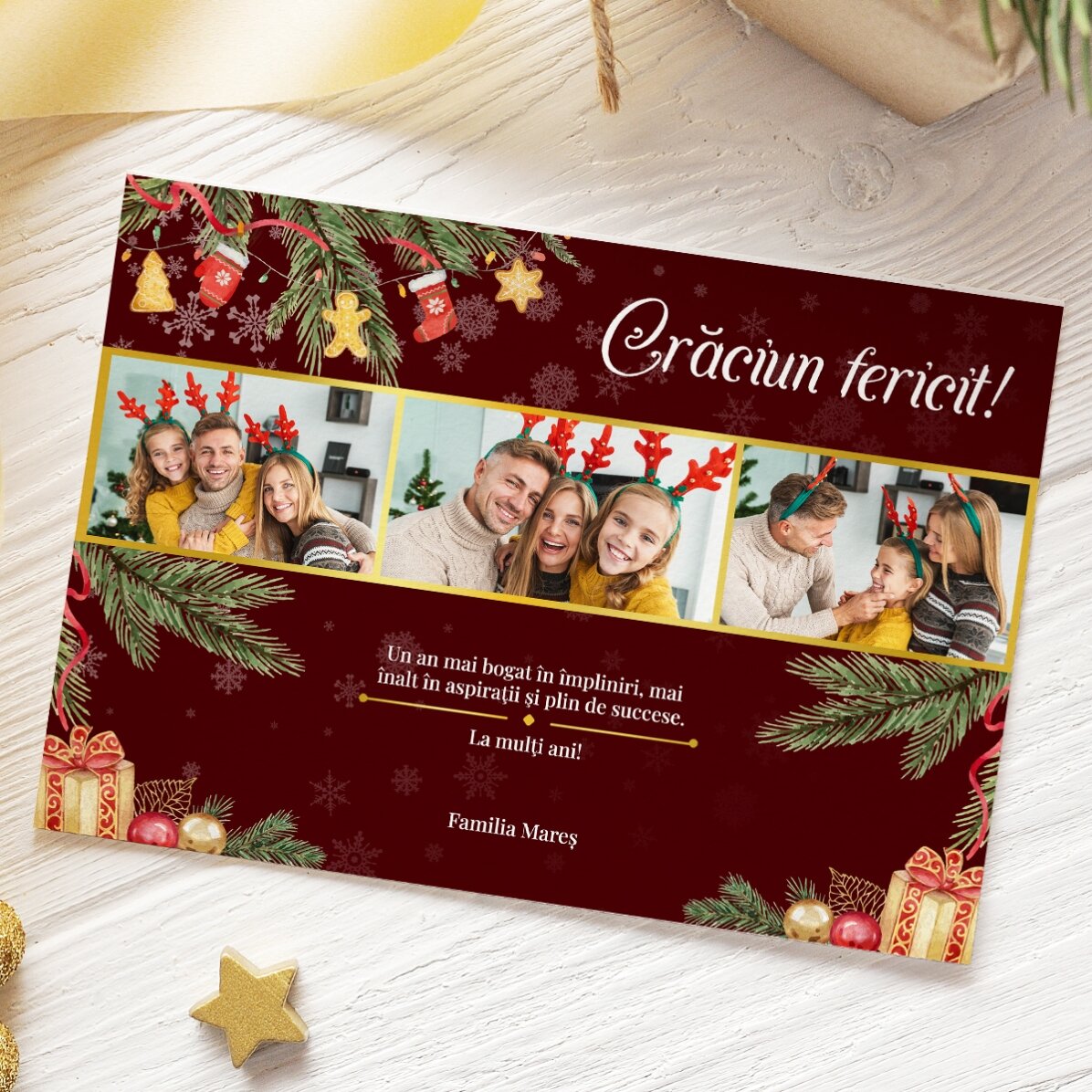 Gepersonaliseerde kerstkaart met 3 foto’s en tekst – Cadeau voor het gezin