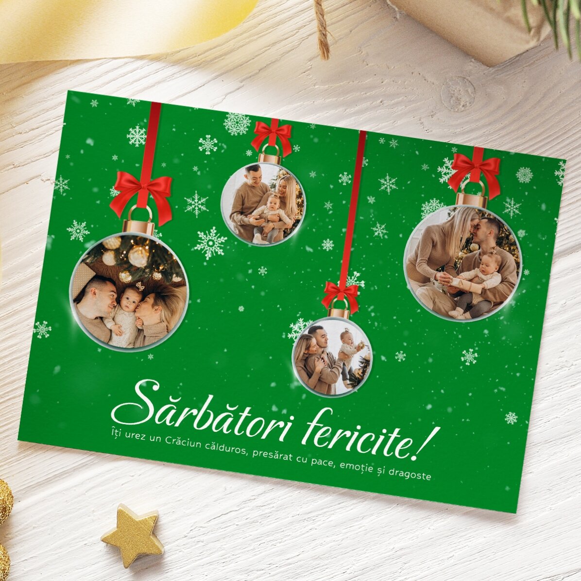Personalised Christmas card with 4 photos and text - Globulete model