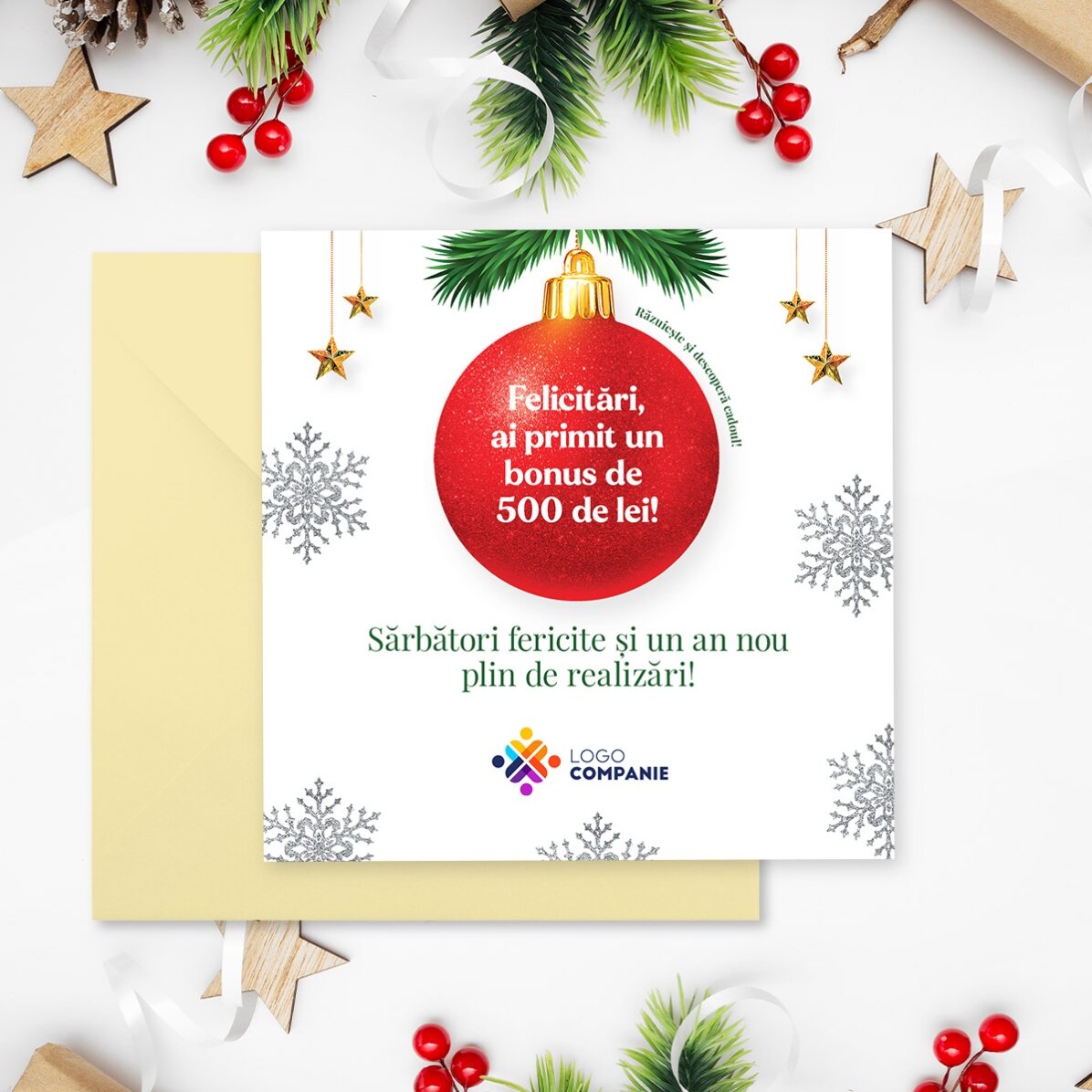 Personalised scratch card with logo and message - Christmas surprise