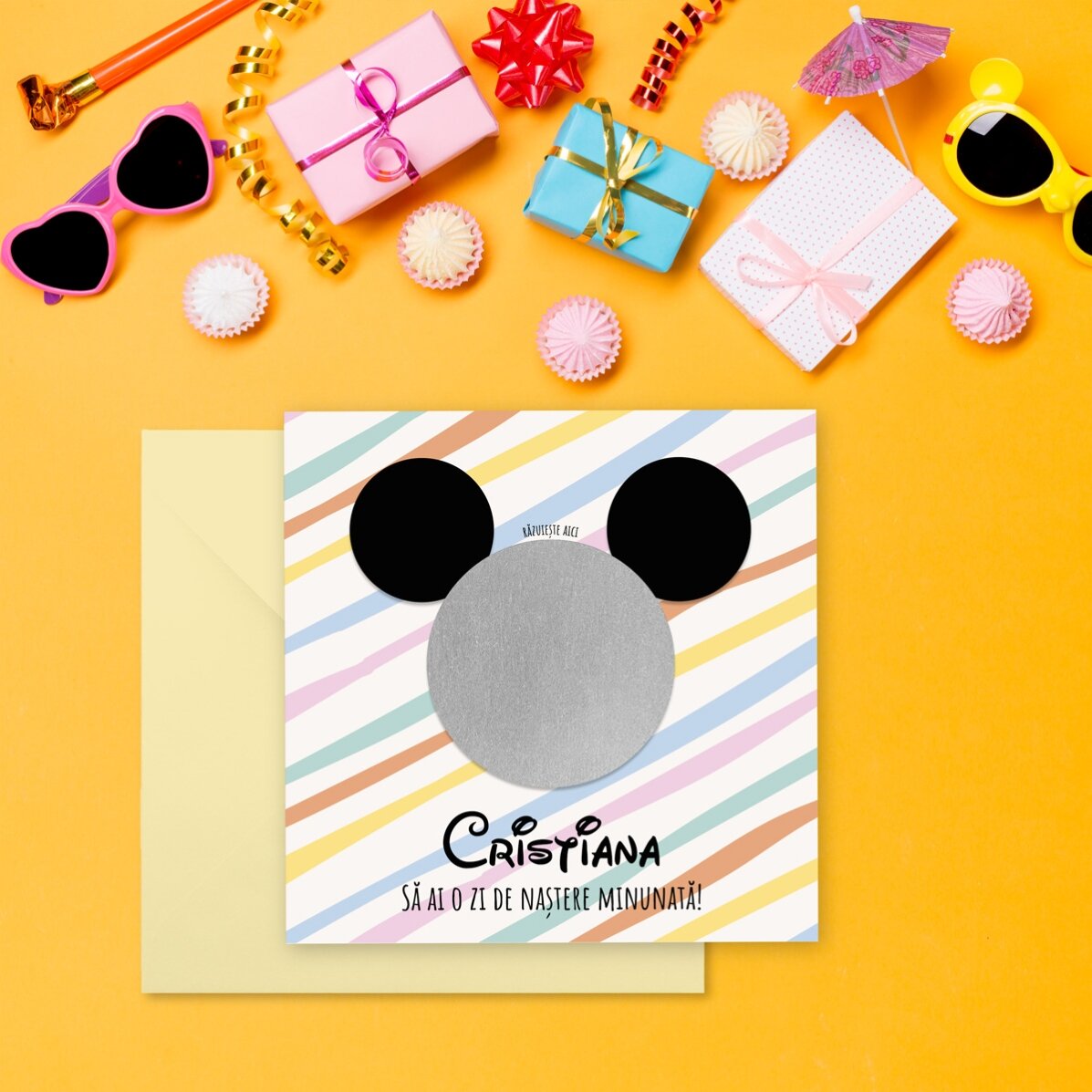 Gepersonaliseerde kraskaart met boodschap - Mouse ears