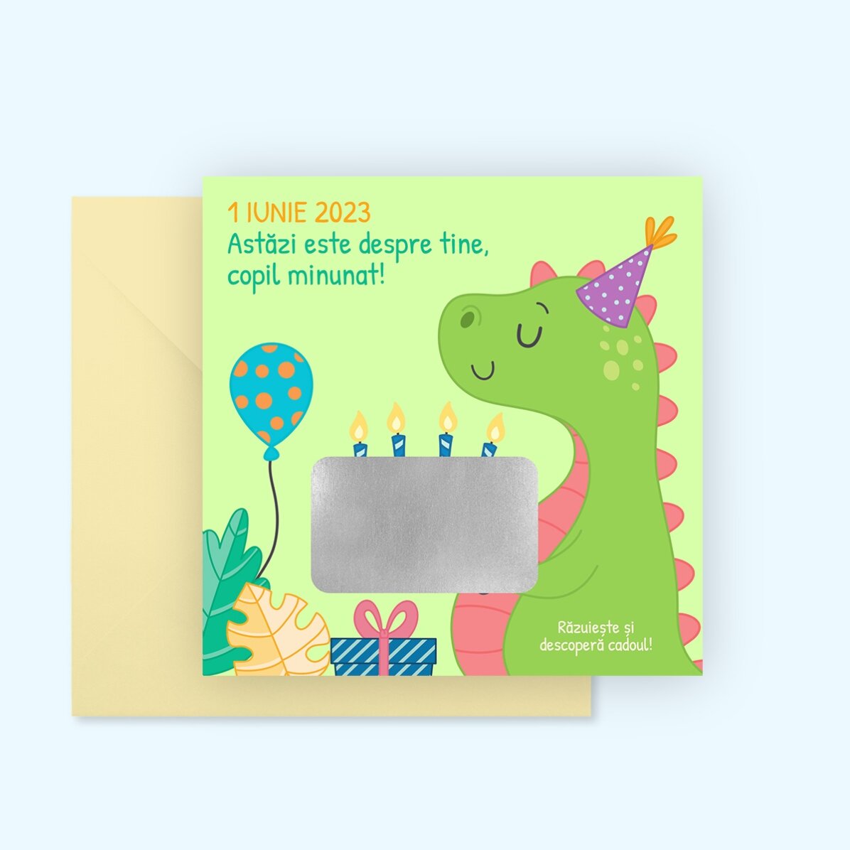 Gepersonaliseerde kraskaart met boodschap voor kinderen - Dino