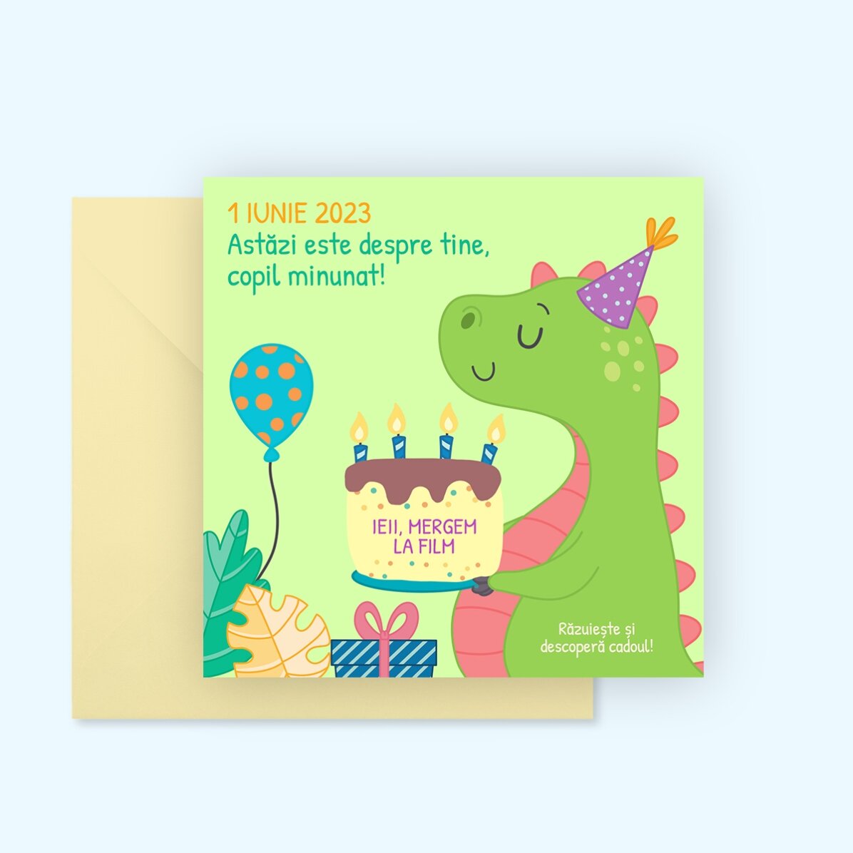 Gepersonaliseerde kraskaart met boodschap voor kinderen - Dino