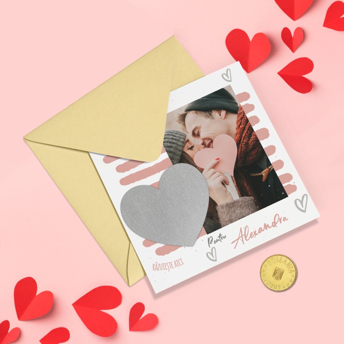 Gepersonaliseerde kraskaart met boodschap en foto - Love