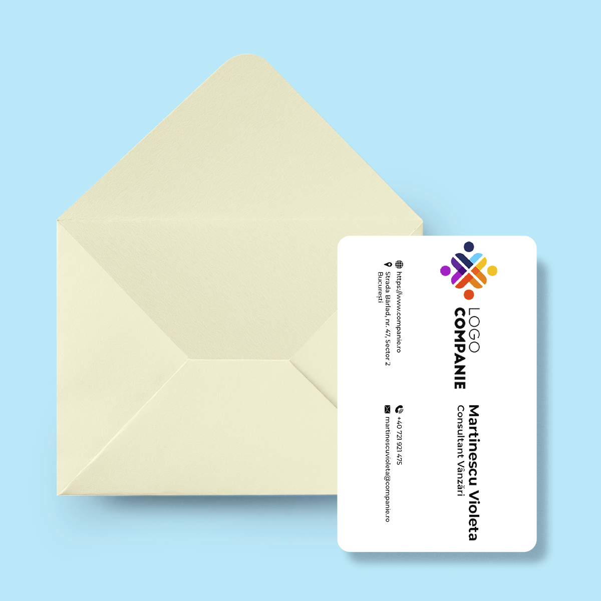 Customised double-sided aluminium business card with QR code and contact details