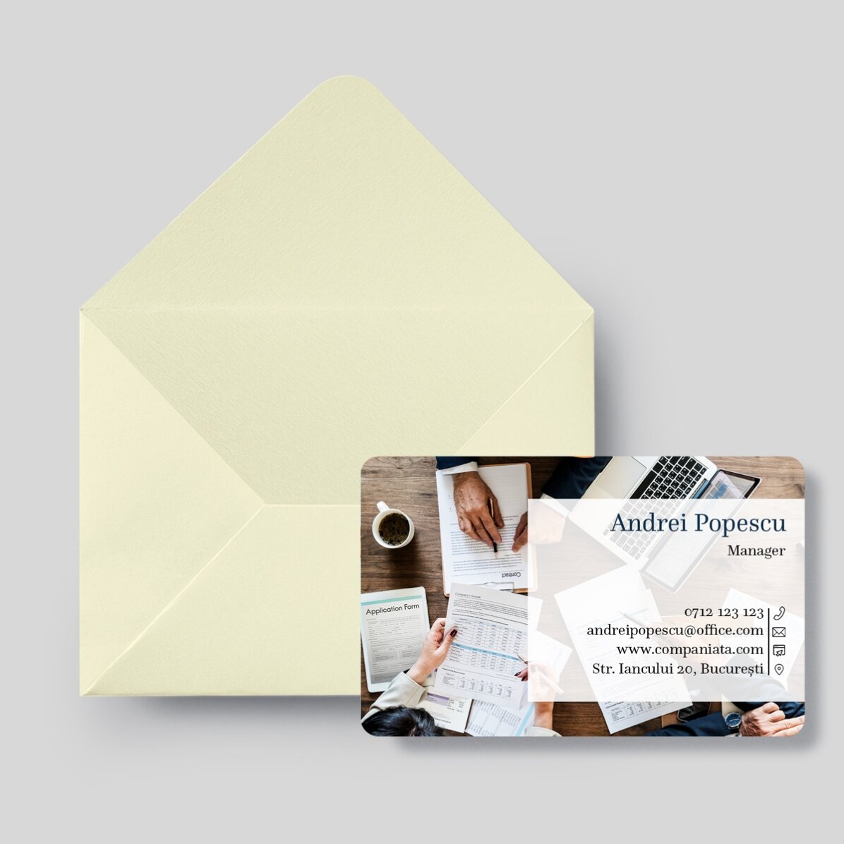 Personalised double-sided aluminium business card with QR code and photo