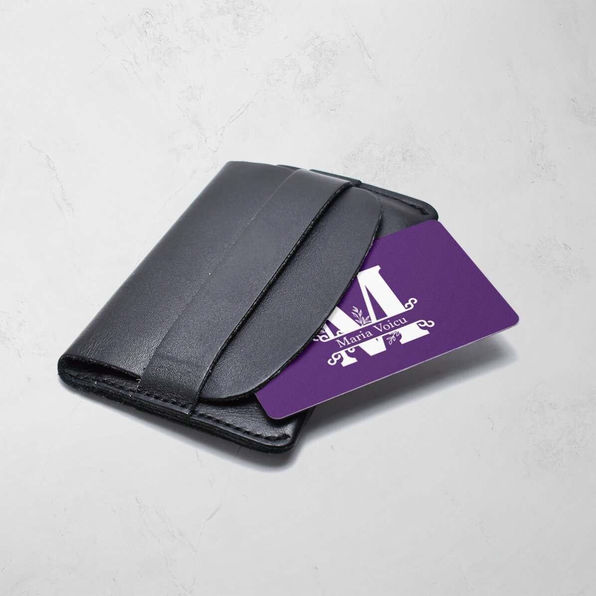 Gepersonaliseerd aluminium visitekaartje (voor- en achterkant) met foto, tekst en QR-code - Monogram