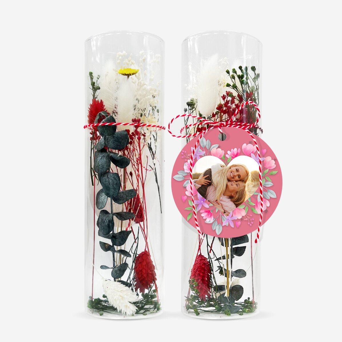 Glasornament met geconserveerde bloemen, gepersonaliseerd met een foto - Roze bloemen