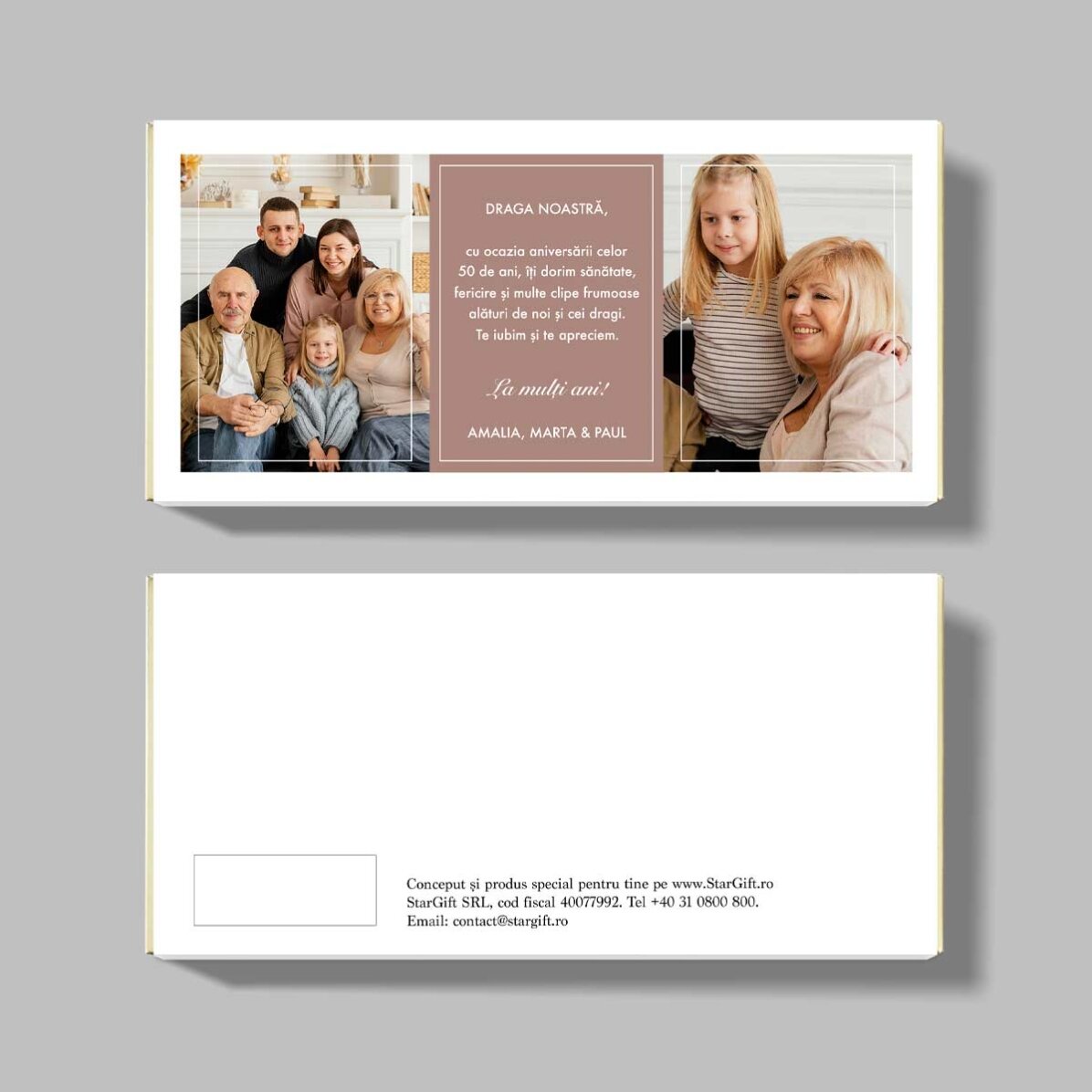 Chocolade met twee foto’s en tekst – Verjaardagswens