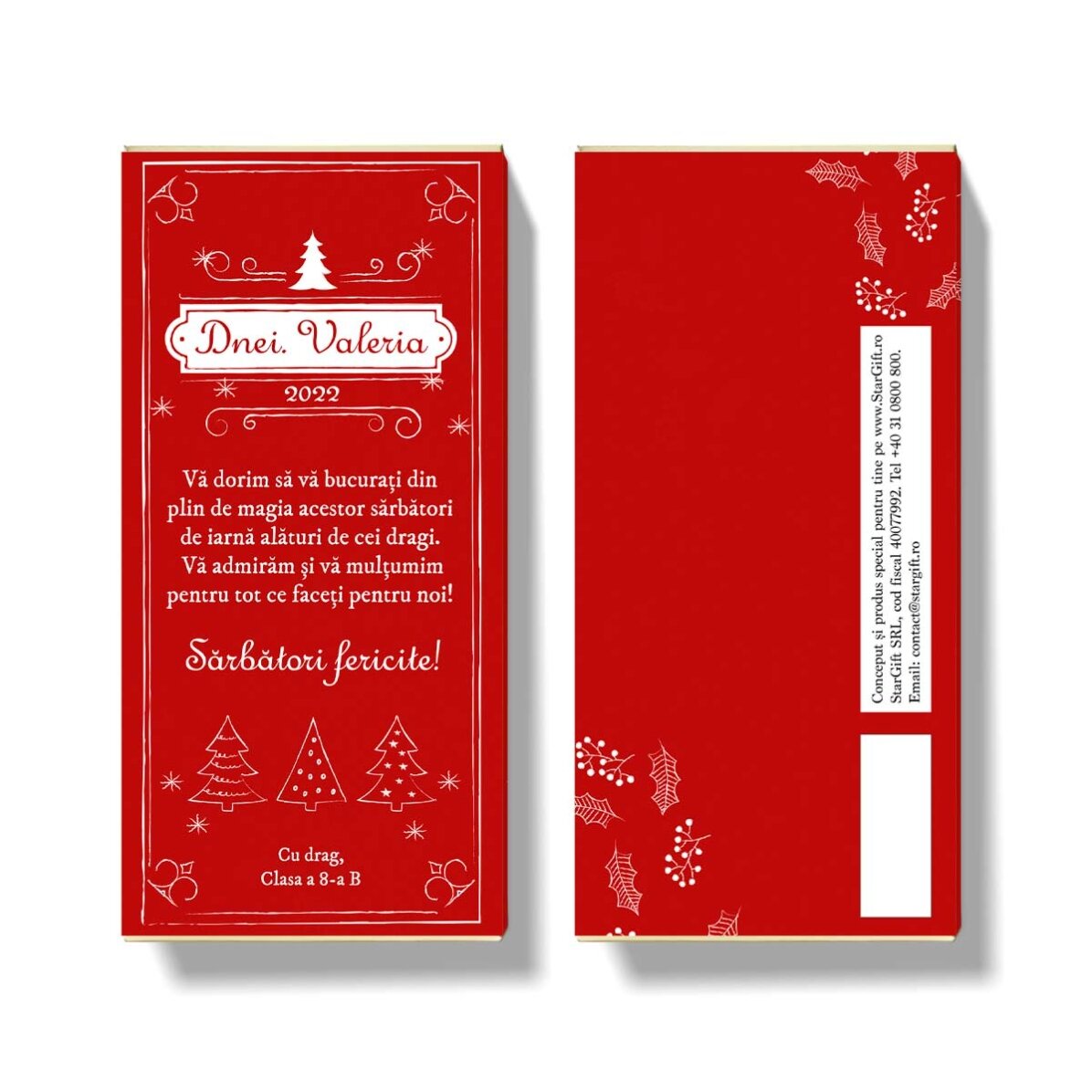 Chocolade met een gepersonaliseerde kerstboodschap voor leraren