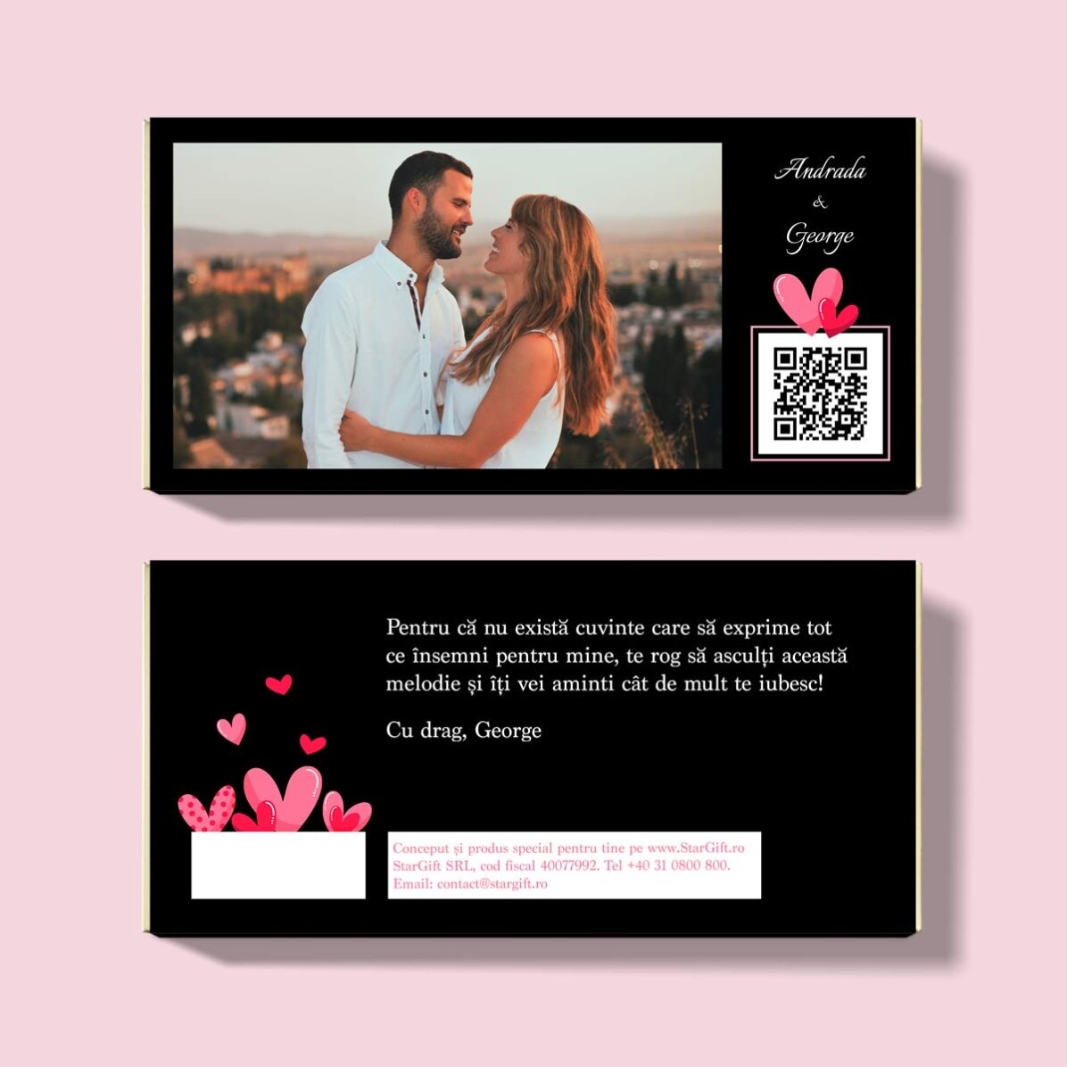 Chocolade met een foto, tekst en QR-code naar keuze - Love