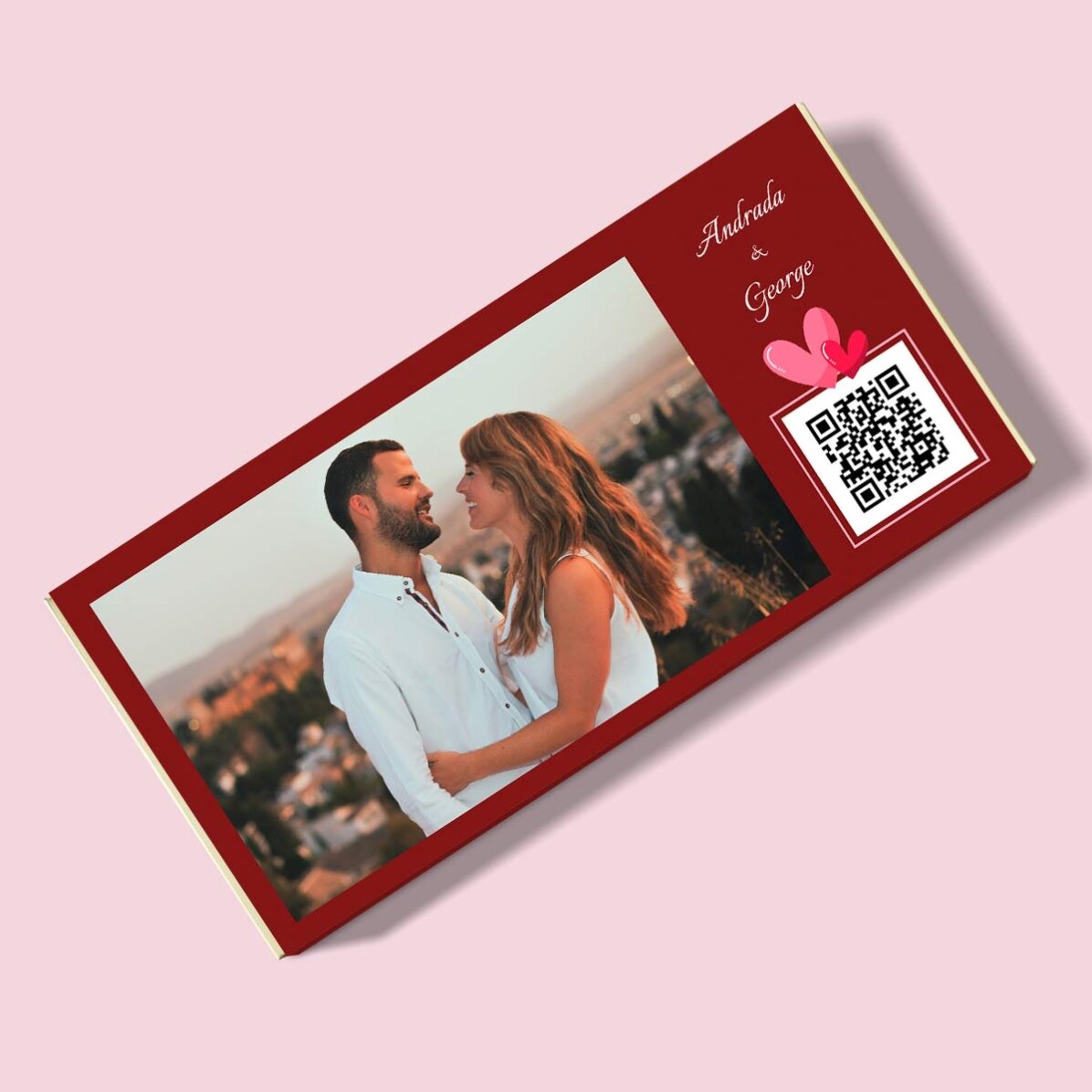 Chocolade met een foto, tekst en QR-code naar keuze - Love