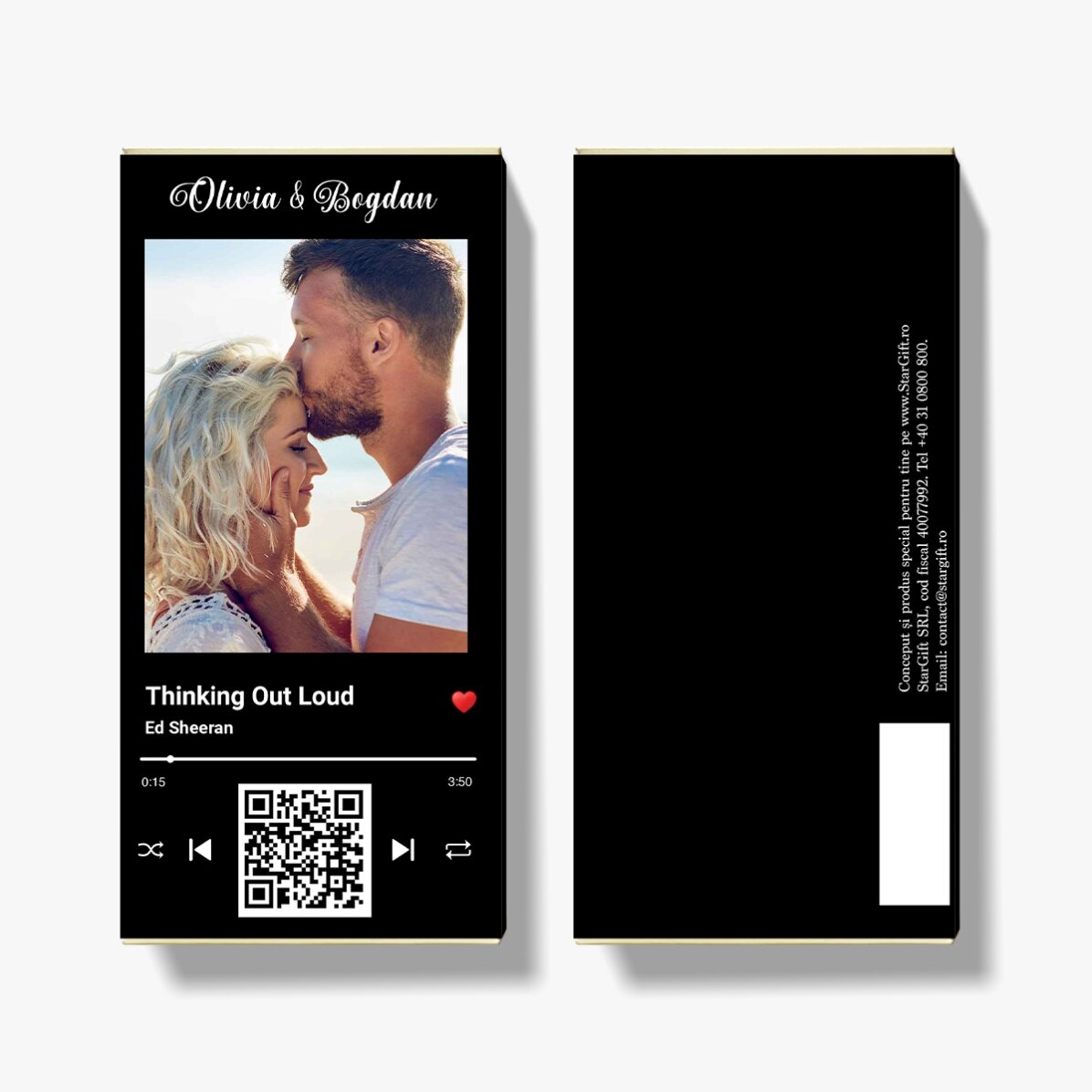 Personalised chocolate with a photo, text and QR code - Our melody