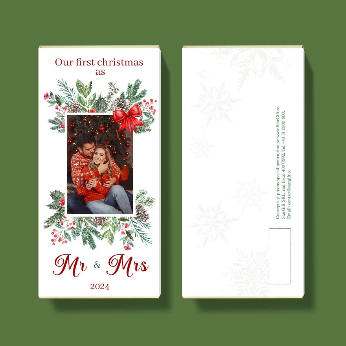 Chocolade met foto en persoonlijke boodschap - Onze eerste kerst