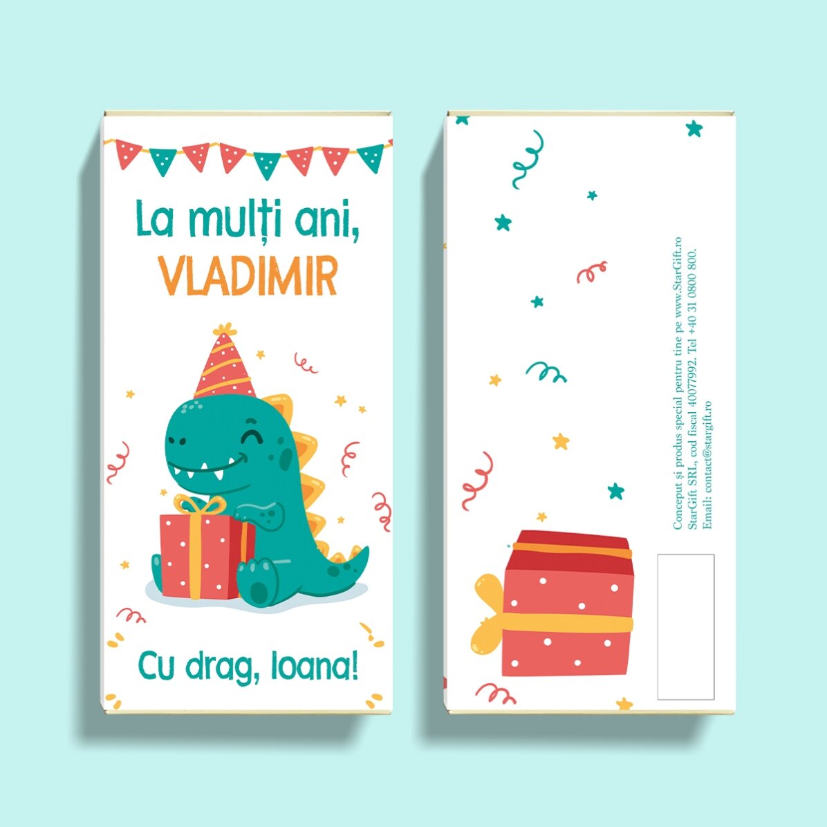 Chocolade met gepersonaliseerde tekst - Happy Dino
