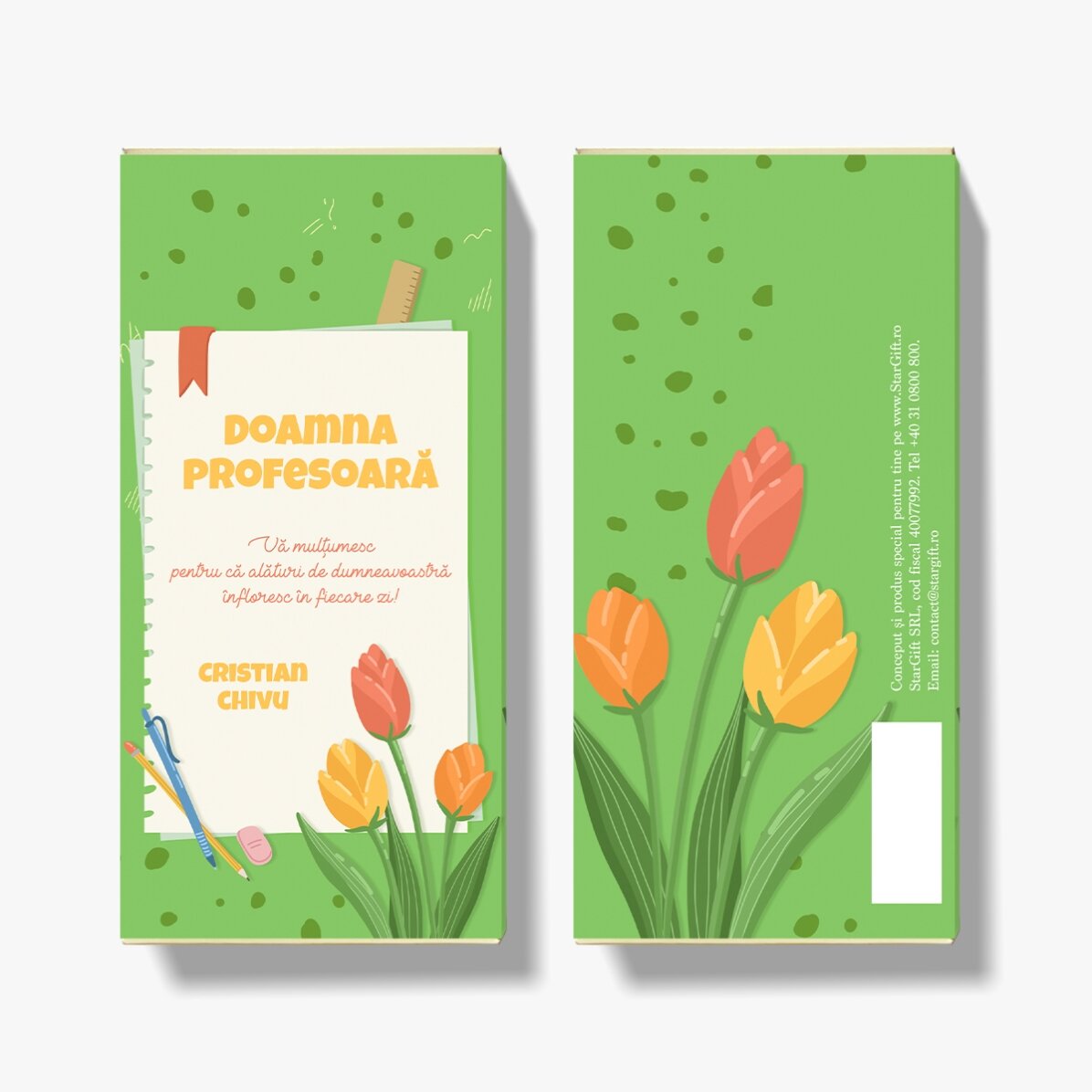 Personalised chocolate with text - Tulips for teachers