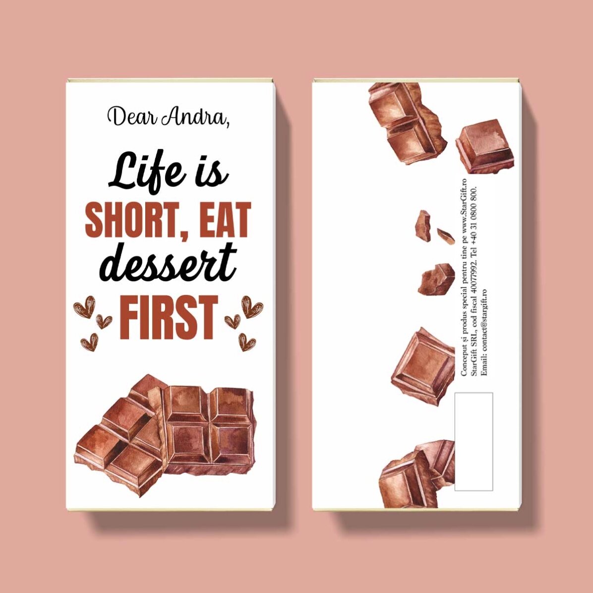 Chocolade met gepersonaliseerde tekst - Life is short