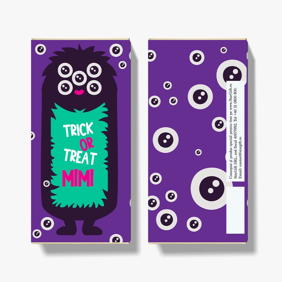 Chocolade met gepersonaliseerde tekst voor Halloween - Monster-ontwerp