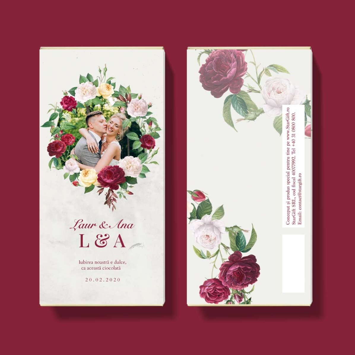 Personalised chocolate with text and photo - Vintage flowers