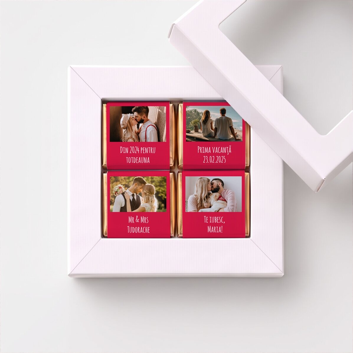 Geschenkdoos met 4 mini-chocoladehapjes, gepersonaliseerd met foto
