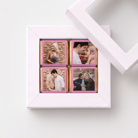 Geschenkdoos met 4 mini-chocoladehapjes, gepersonaliseerd met foto’s