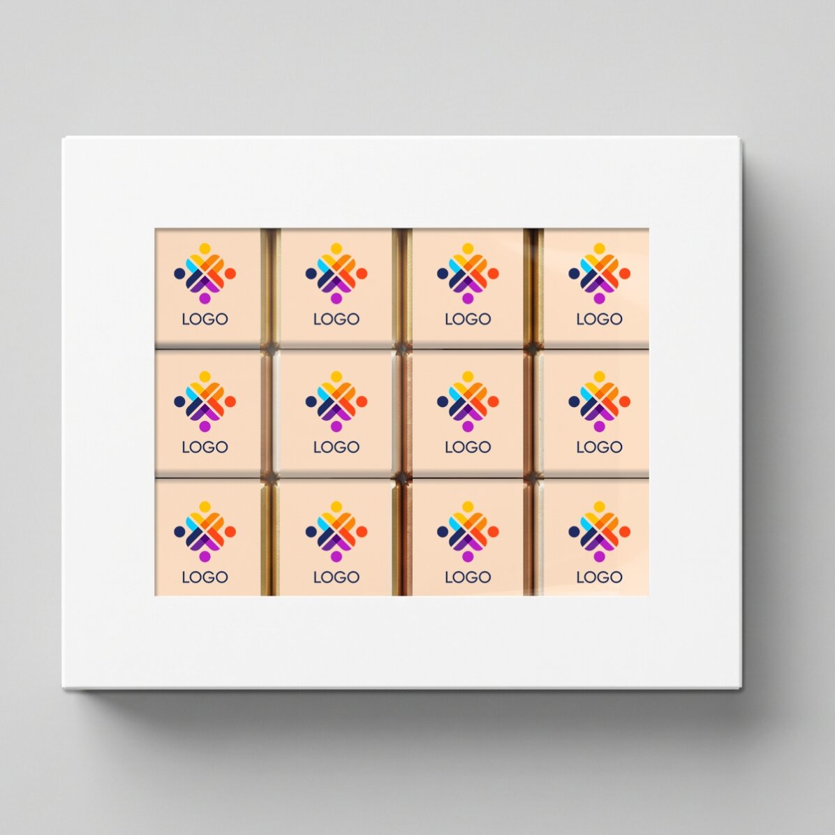 Geschenkdoos met 12 gepersonaliseerde minichocolade met logo