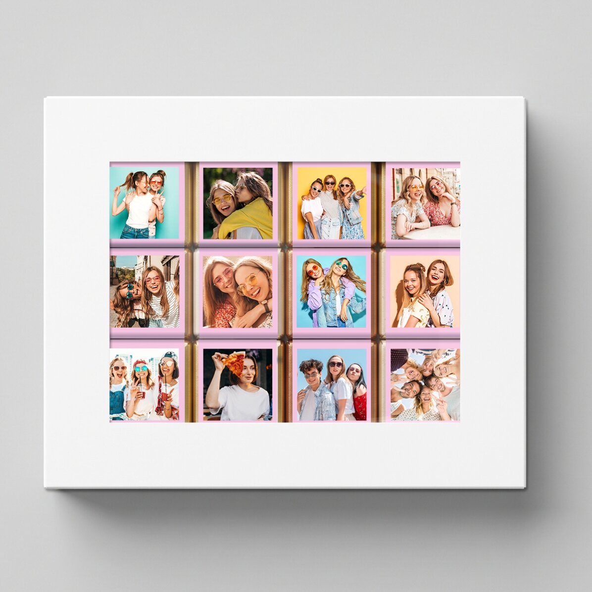Geschenkdoos met 12 gepersonaliseerde minichocolade met foto’s