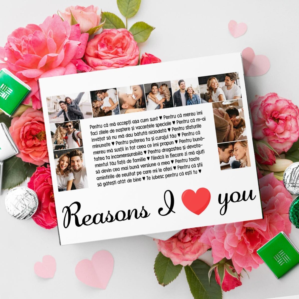 Personalised box of chocolates with 20 photos and text - Reasons I love you