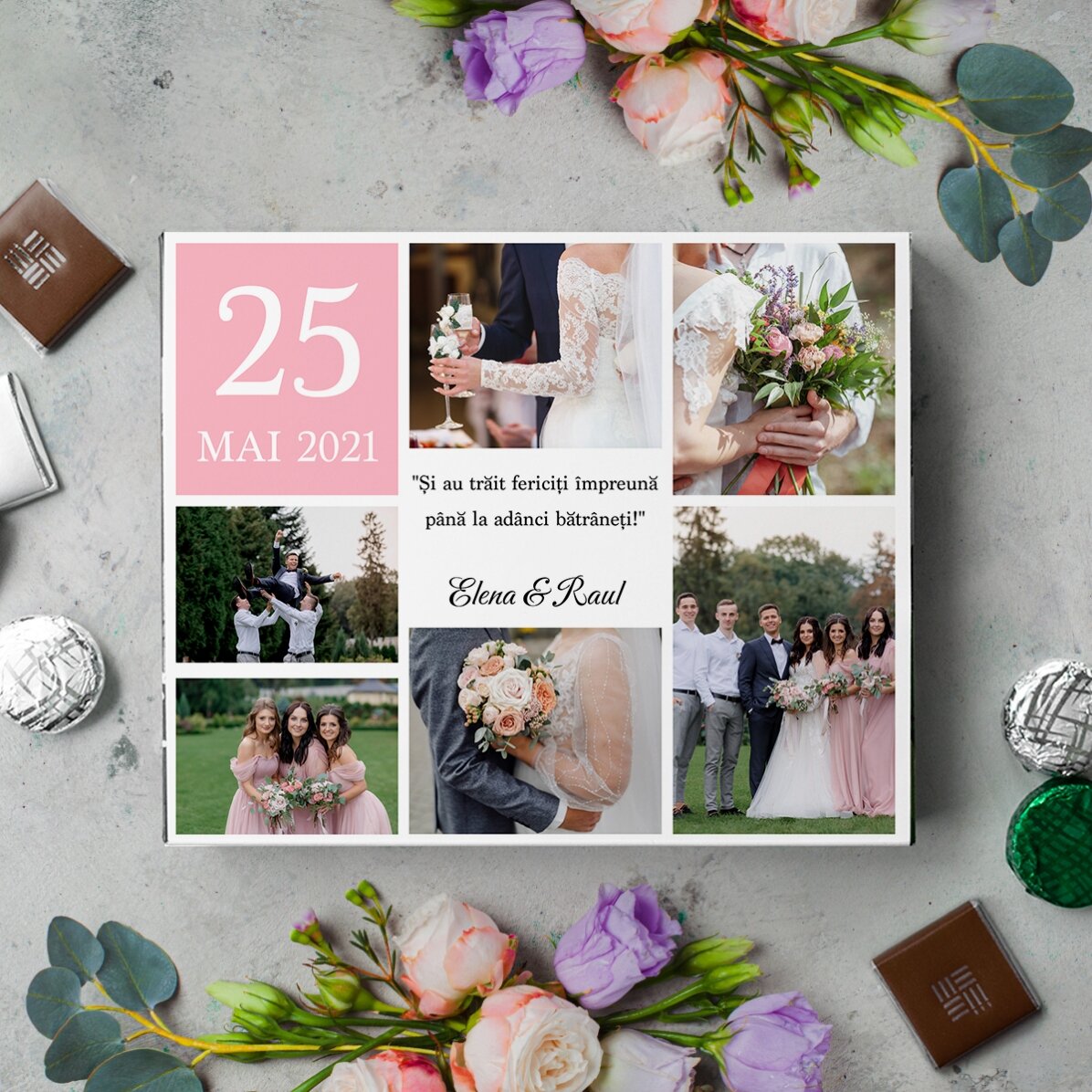 Personalised box of chocolates with 6 photos and a message for your loved ones