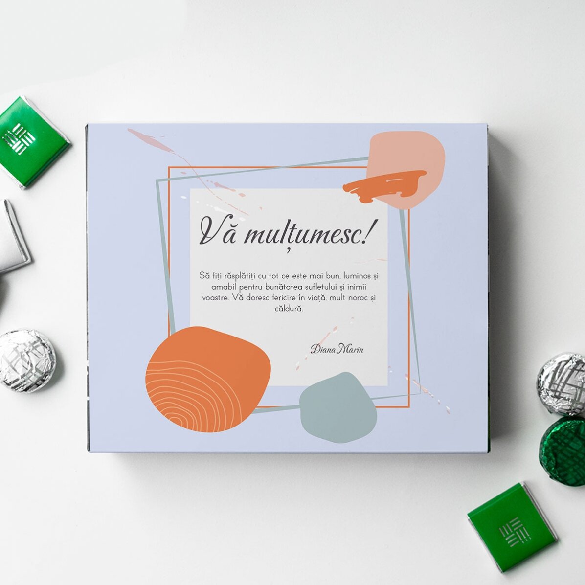 Personalised box of chocolates with a thank you message