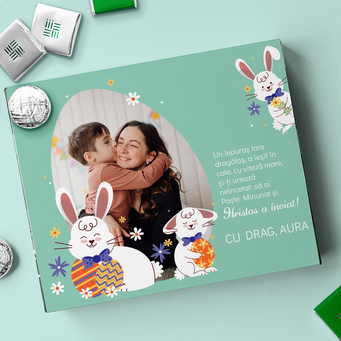 Personalised box of chocolates with a photo and message - Easter Bunny