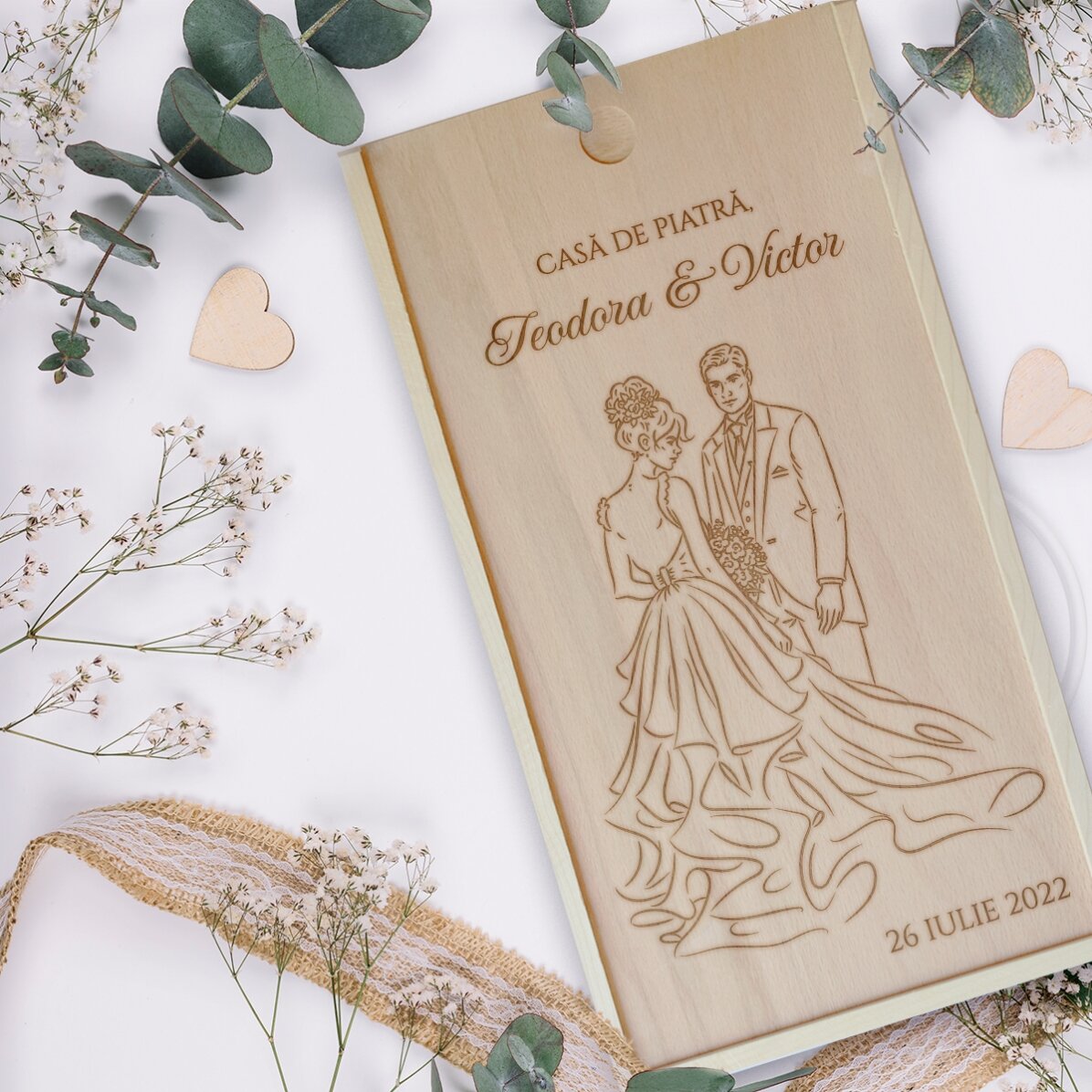 Gepersonaliseerde houten geschenkdoos met boodschap - Casa de piatra