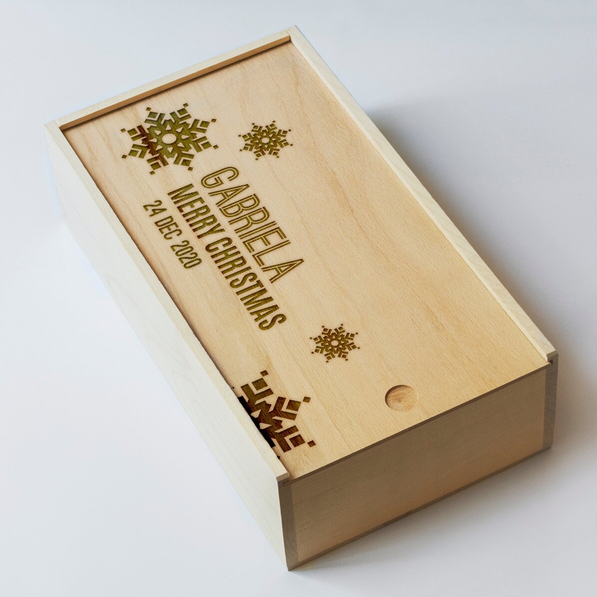 Gepersonaliseerde houten geschenkdoos - Sneeuwvlokken